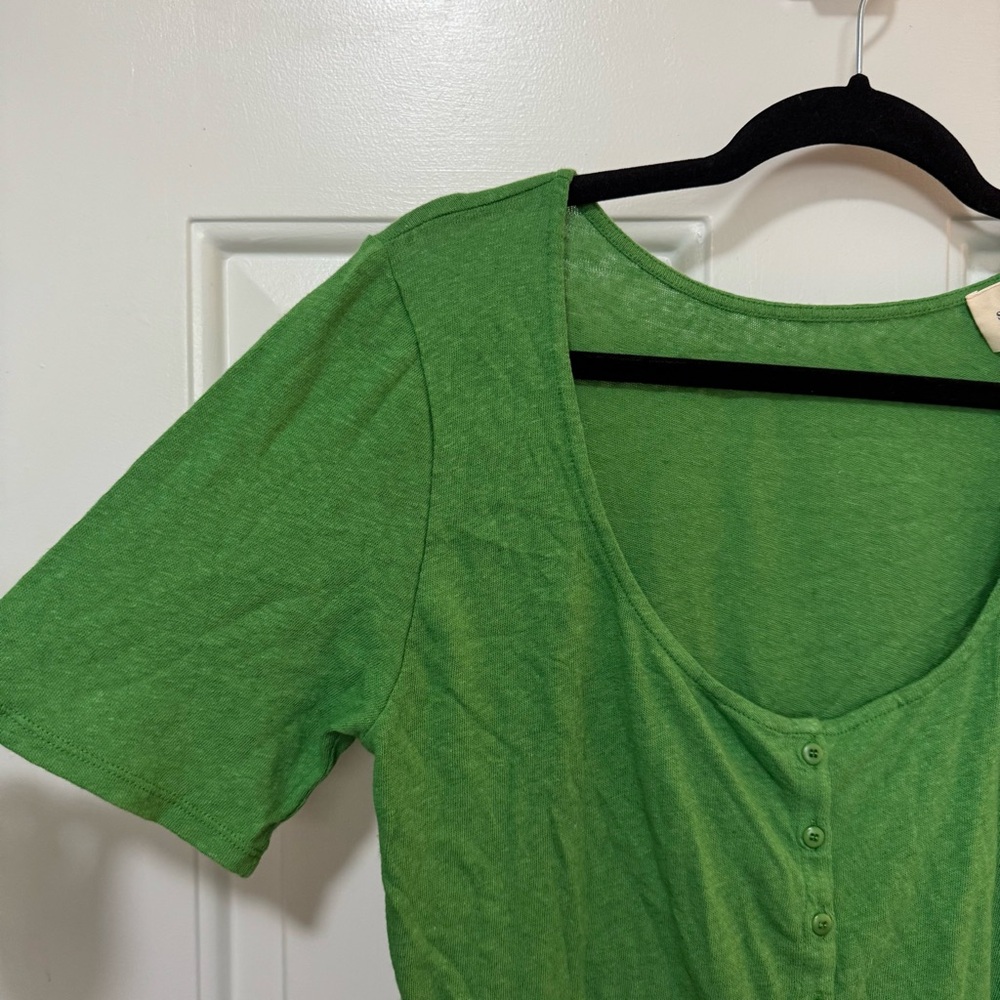 NWT Sezane Milo T-shirt  Verde Green Cotton Linen Size Medium - Picture 3 of 11